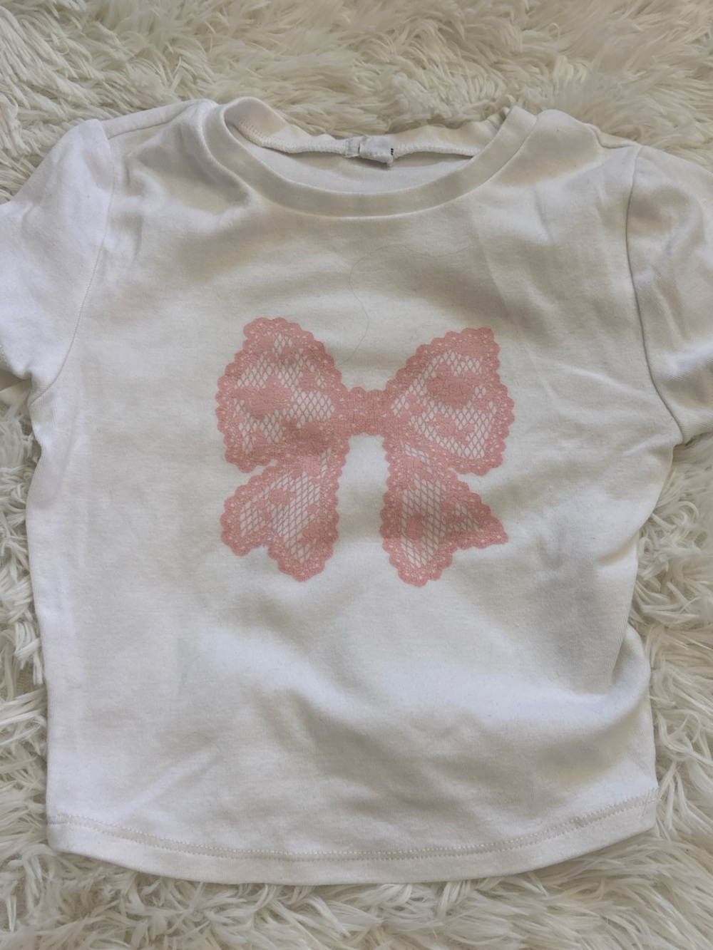 Garage White Short Sleeve Tee with Pink Lace Bow Graphic